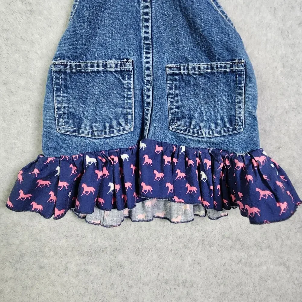 VTG Oshkosh Bib Overalls Jumper Dress Vestbak Toddler 18mo Horses Country Cotton